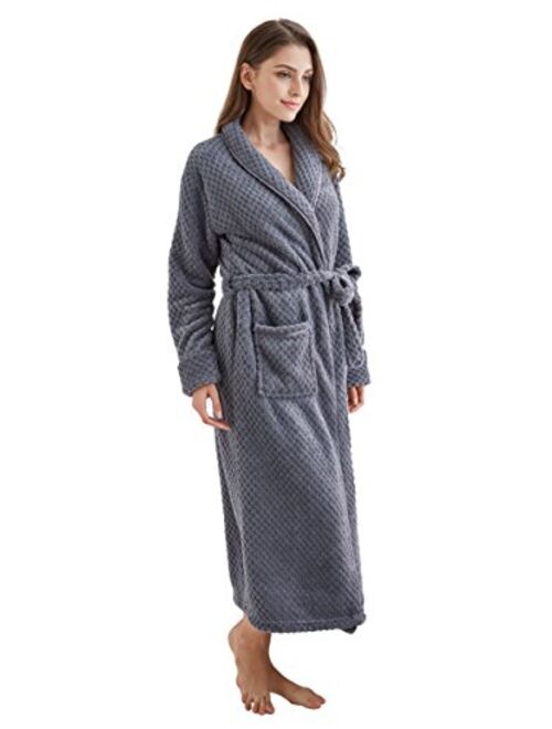 Women's Fleece Bathrobe Long Shawl Collar Plush Robe