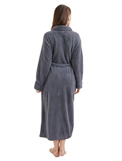 Women's Fleece Bathrobe Long Shawl Collar Plush Robe