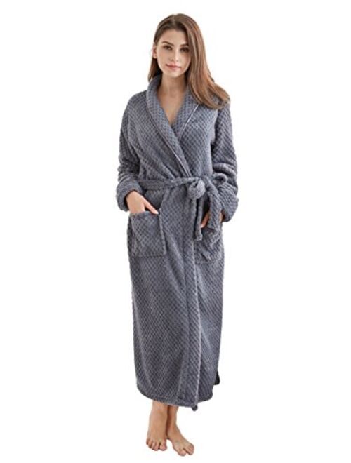 Women's Fleece Bathrobe Long Shawl Collar Plush Robe