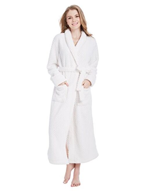 Women's Fleece Bathrobe Long Shawl Collar Plush Robe