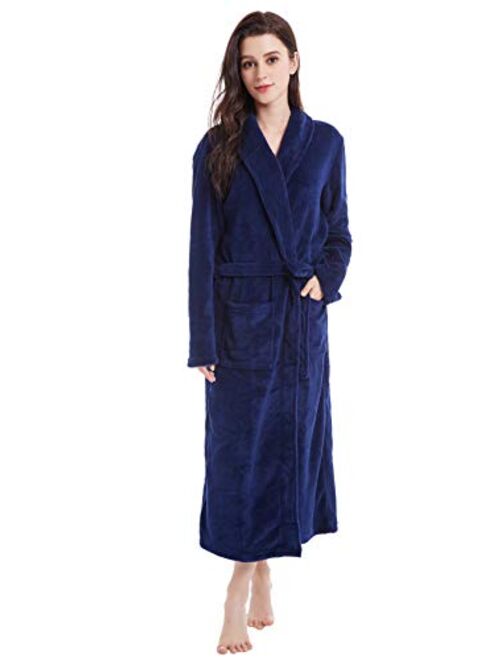 Women's Fleece Bathrobe Long Shawl Collar Plush Robe