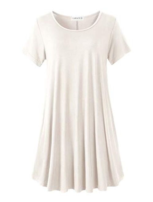 LARACE Women's Short Sleeve Swing Tunic Casual Pockets Loose T Shirt Dress