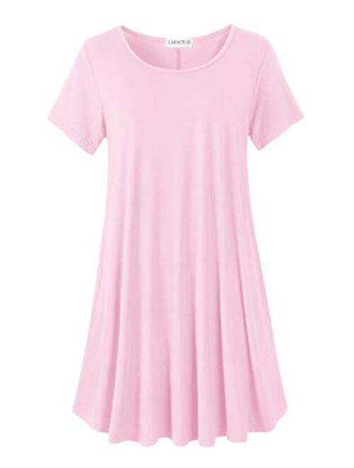 LARACE Women's Short Sleeve Swing Tunic Casual Pockets Loose T Shirt Dress