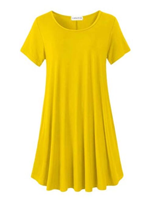 LARACE Women's Short Sleeve Swing Tunic Casual Pockets Loose T Shirt Dress