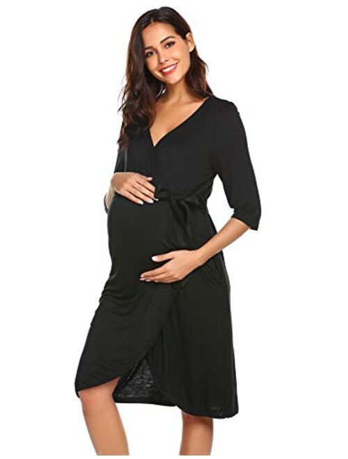 Ekouaer Maternity Robe 3 in 1 Labor Delivery Nursing Gown Hospital Breastfeeding Dress Bathrobes