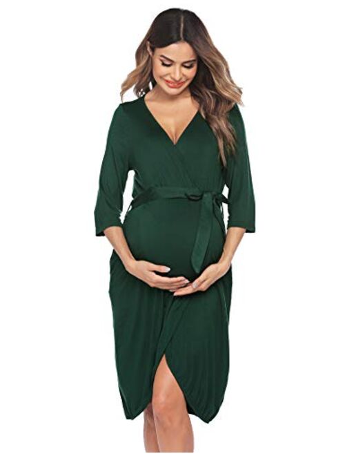 Ekouaer Maternity Robe 3 in 1 Labor Delivery Nursing Gown Hospital Breastfeeding Dress Bathrobes