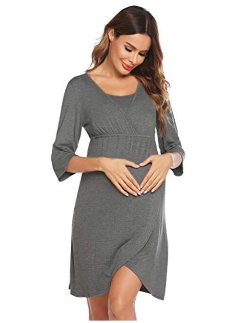 Ekouaer Maternity Robe 3 in 1 Labor Delivery Nursing Gown Hospital Breastfeeding Dress Bathrobes