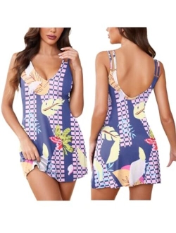 Women's Sling Printing Sleepwear Chemises V-Neck Full Slip Babydoll Nightgown S-XXL