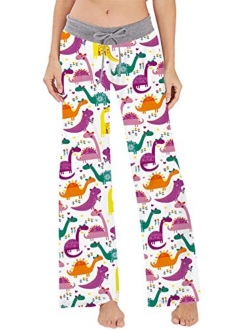 Women's Palazzo Pajama Pants Dinosaur Mermaid Fish Scale Lounge Sleep Trousers