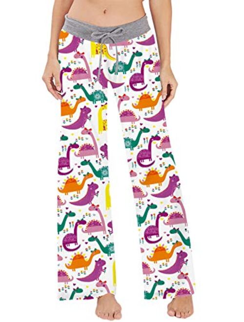 Women's Palazzo Pajama Pants Dinosaur Mermaid Fish Scale Lounge Sleep Trousers