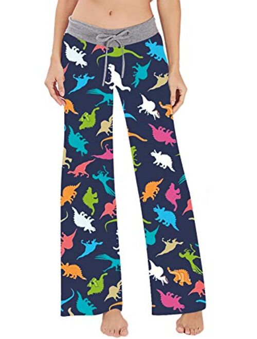 Women's Palazzo Pajama Pants Dinosaur Mermaid Fish Scale Lounge Sleep Trousers