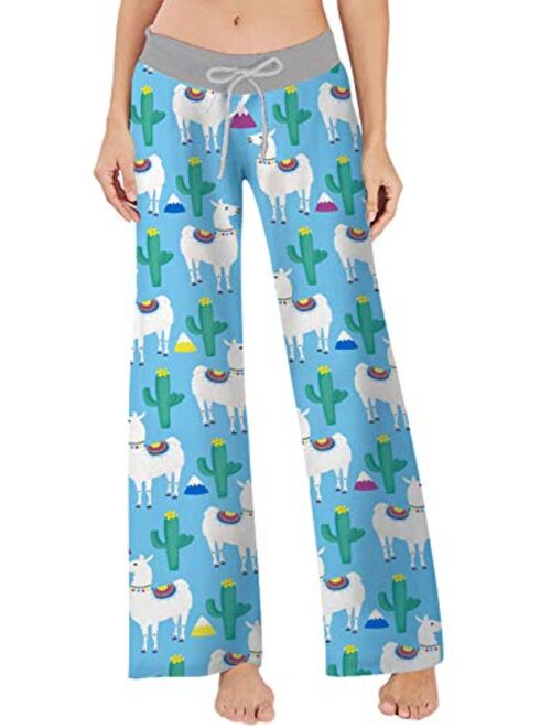 Women's Palazzo Pajama Pants Dinosaur Mermaid Fish Scale Lounge Sleep Trousers