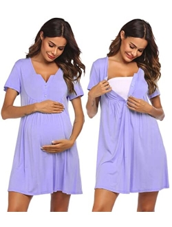 Labor and Delivery Gown, Nursing Nightgown,Maternity Nightgowns for Hospital Short BreastfeedingNightgown S-XXL