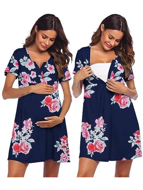 Ekouaer Labor and Delivery Gown, Nursing Nightgown,Maternity Nightgowns for Hospital Short BreastfeedingNightgown S-XXL