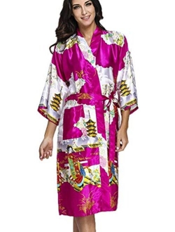 FLYCHEN Women's Satin Kimono Robe Sleepwear for Ladies Plus Size