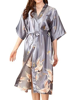 FLYCHEN Women's Satin Kimono Robe Sleepwear for Ladies Plus Size