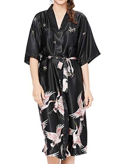 FLYCHEN Women's Satin Kimono Robe Sleepwear for Ladies Plus Size