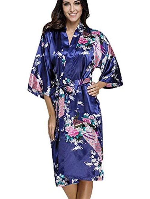 FLYCHEN Women's Satin Kimono Robe Sleepwear for Ladies Plus Size