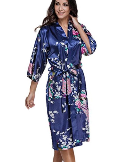 FLYCHEN Women's Satin Kimono Robe Sleepwear for Ladies Plus Size