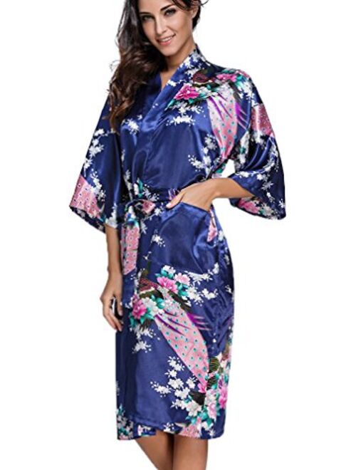 FLYCHEN Women's Satin Kimono Robe Sleepwear for Ladies Plus Size