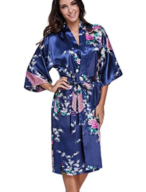 FLYCHEN Women's Satin Kimono Robe Sleepwear for Ladies Plus Size