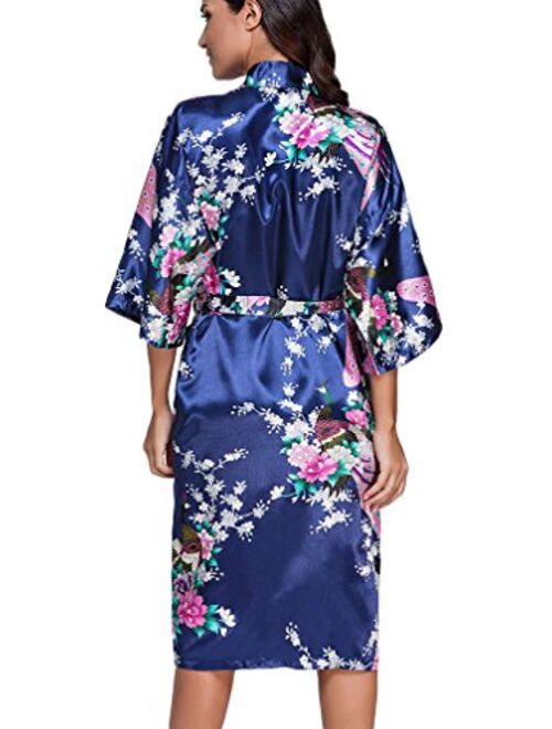 FLYCHEN Women's Satin Kimono Robe Sleepwear for Ladies Plus Size