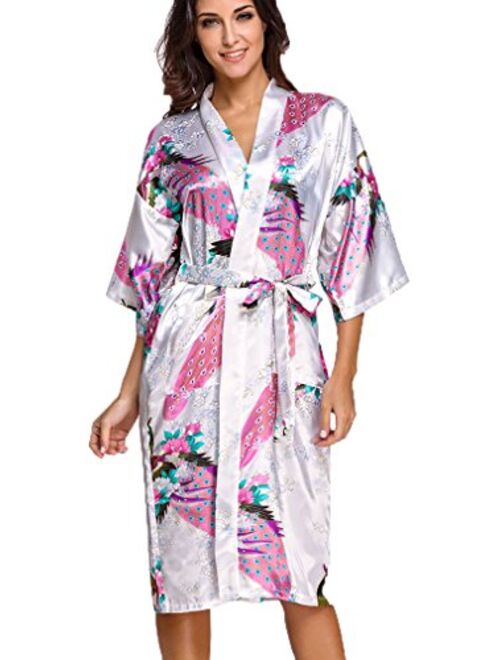 FLYCHEN Women's Satin Kimono Robe Sleepwear for Ladies Plus Size