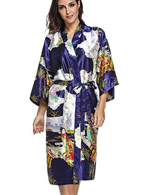 FLYCHEN Women's Satin Kimono Robe Sleepwear for Ladies Plus Size