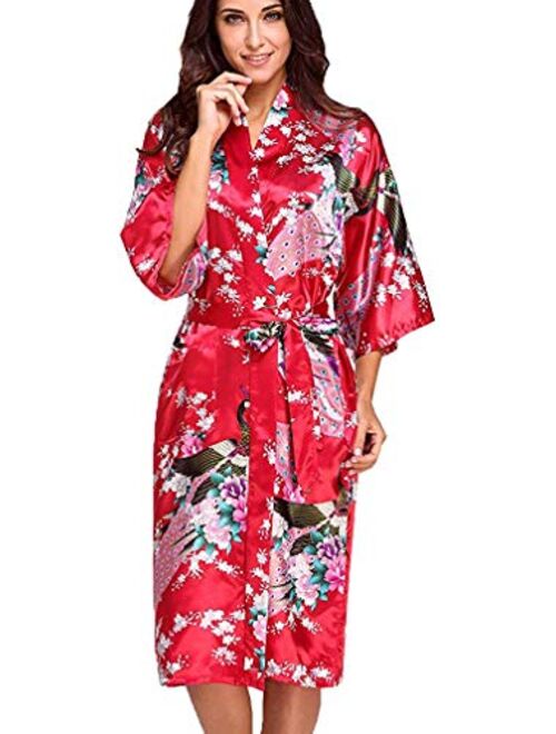 FLYCHEN Women's Satin Kimono Robe Sleepwear for Ladies Plus Size