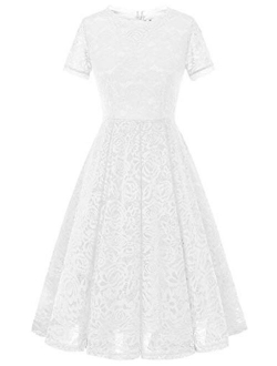 DRESSTELLS Women's Bridesmaid Elegant Tea Dress Floral Lace Cocktail Formal Swing Dress