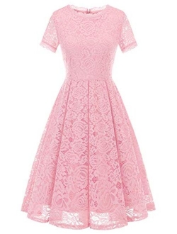 DRESSTELLS Women's Bridesmaid Elegant Tea Dress Floral Lace Cocktail Formal Swing Dress