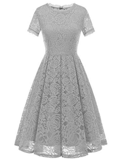 DRESSTELLS Women's Bridesmaid Elegant Tea Dress Floral Lace Cocktail Formal Swing Dress