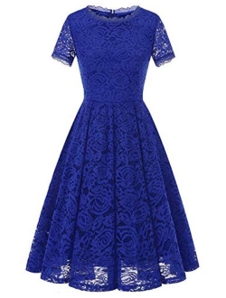 DRESSTELLS Women's Bridesmaid Elegant Tea Dress Floral Lace Cocktail Formal Swing Dress