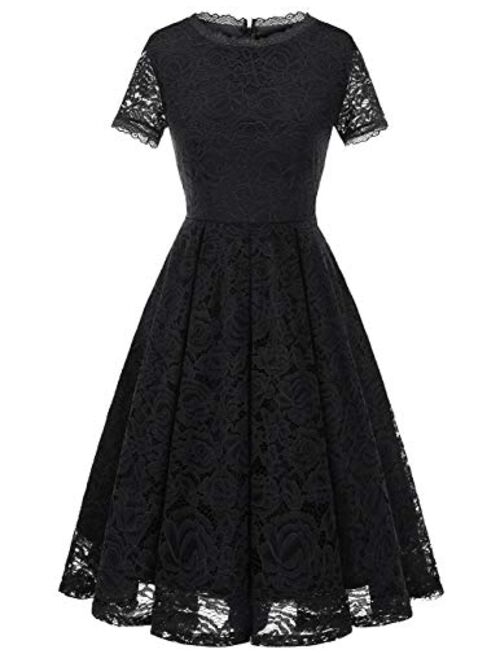 DRESSTELLS Women's Bridesmaid Elegant Tea Dress Floral Lace Cocktail Formal Swing Dress