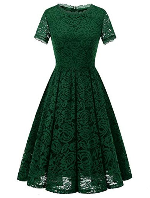 DRESSTELLS Women's Bridesmaid Elegant Tea Dress Floral Lace Cocktail Formal Swing Dress