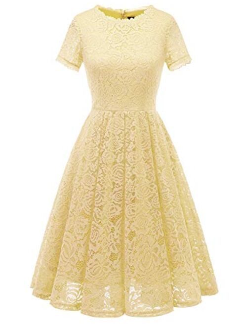 DRESSTELLS Women's Bridesmaid Elegant Tea Dress Floral Lace Cocktail Formal Swing Dress