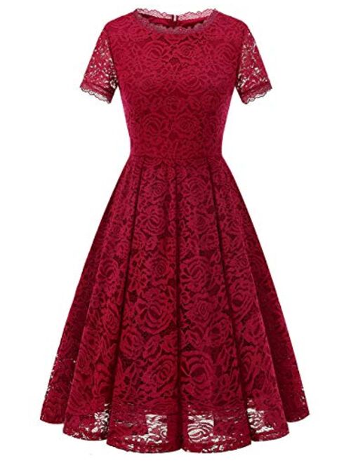 DRESSTELLS Women's Bridesmaid Elegant Tea Dress Floral Lace Cocktail Formal Swing Dress