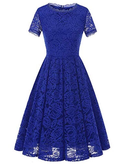 DRESSTELLS Women's Bridesmaid Elegant Tea Dress Floral Lace Cocktail Formal Swing Dress