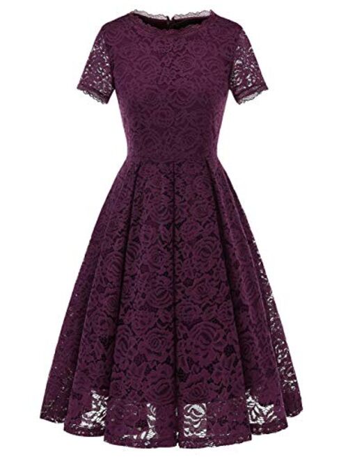 DRESSTELLS Women's Bridesmaid Elegant Tea Dress Floral Lace Cocktail Formal Swing Dress