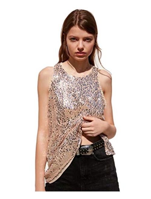 YOLI Women's Sequin Glitter Sparkle Party Top Blouse Shirt Plus Size with Sleeve