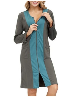 Zexxxy Women Cotton Bathrobe Sleepwear Half Sleeve Zipper Pajama S-2XL