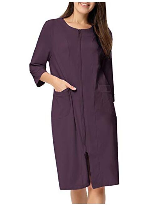 Zexxxy Women Cotton Bathrobe Sleepwear Half Sleeve Zipper Pajama S-2XL