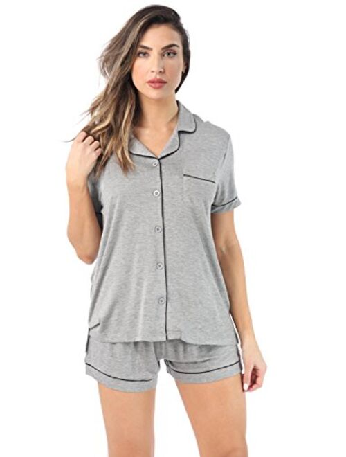 #followme Button Down Pajama Shorts Set with Notch Collar