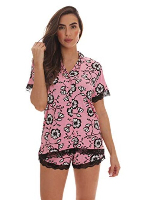 #followme Button Down Pajama Shorts Set with Notch Collar