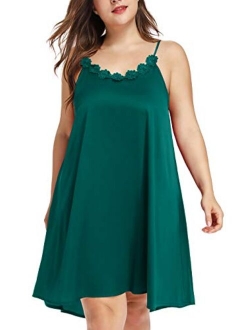 Women's Plus Size Silk Sleeveless Lingerie Nightgown Chemises Slip Sleepwear Nightie Lounge Dress