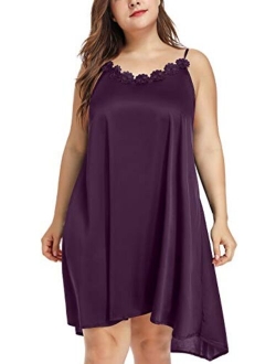 Women's Plus Size Silk Sleeveless Lingerie Nightgown Chemises Slip Sleepwear Nightie Lounge Dress