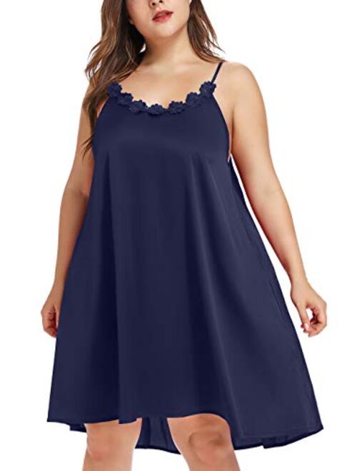 Women's Plus Size Silk Sleeveless Lingerie Nightgown Chemises Slip Sleepwear Nightie Lounge Dress