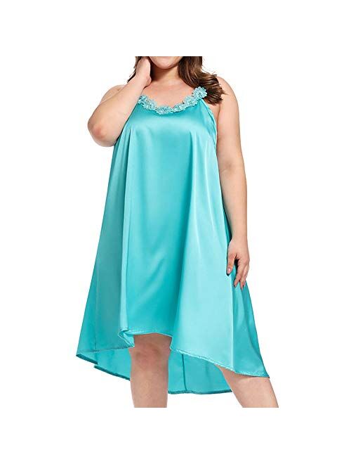 Women's Plus Size Silk Sleeveless Lingerie Nightgown Chemises Slip Sleepwear Nightie Lounge Dress