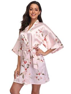 season dressing Women Floral Robes Bridesmaids Short Satin Kimono Sleepwear for Wedding Party