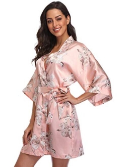 season dressing Women Floral Robes Bridesmaids Short Satin Kimono Sleepwear for Wedding Party